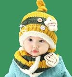 ニット帽子とマフラー セット耳まであったかキャップ ベビー キッズ 子供用 ニットキャップかわいい 赤ちゃんニット帽誕生日 出産祝い 記念写真の衣装にベビー 防寒帽子選べる5色 (イエロー1)