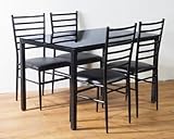 強化ガラスダイニングテーブル5点セット　ブラック（黒）　4人用 120x75cm