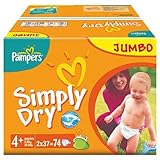 Pampers Simply Dry Size 4+ (9-20kg) Jumbo Pack74 per pack by Pampers