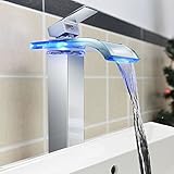 Tophome 3色LEDバス蛇口 蛇口 水栓 洗面台 洗面ボール用 手洗水栓 LED洗面蛇口　水流発電　 混合水栓 冷熱混合水栓 温度センサー付 現代的 LED洗面水栓 キッチン水栓　真鍮製 おしゃ