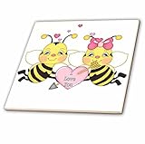 3dRose ct_102471_1 Cute I Love You Valentine Bumble Bee Couple Cartoon Ceramic Tile, 4" [並行輸入品]