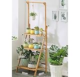 消毒木製フラワースタンド 3段折りたたみ竹のスタンド花植物のポットのディスプレイシェルフラダーガーデンアウトドア 強い支持力 (サイズ さいず : 50 * 40 * 96CM)