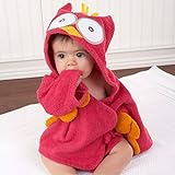 JUSH ベビーバスローブ アニマル おくるみ お風呂上がり タオル地 出産祝い ギフト (0～１歳, ローズフクロウ)