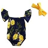 オフ肩Pear Print Romper +ヘッドバンドベビーガールズ カラー: ブルー