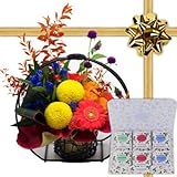 敬老の日 お祝い ギフト 花 竹カゴ付きアレンジメント と ウェッジウッドワイルドストロベリーティーバッグ セット