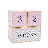 LovelySprouts Milestone Age Blocks | Solid Wood | Choose From 3 Different Color Styles (Pink) | Baby