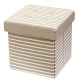 ストレージ ボックス スツール 幅34×奥行き34×高さ33cm ストライプ ベージュ