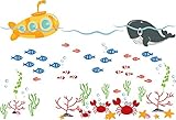 【ufengke】海底探検家ウォールペーパー 潜水艦とかわいい魚　自分でDIY　ウォールステッカー 児童室　保育園の壁に取り除くことできるの壁紙