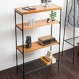 【4段 収納ラック】 収納棚 オープンシェルフ ディスプレイラック 75cm幅 120cm高 頑丈 オーク突板使用 美しい木目 レトロ シンプル 色：ブラウン