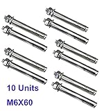 10 x qrity拡張ボルト、ステンレススチールアンカー拡張ボルトネジナットm6 X 60 mm