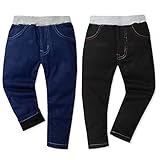 (ネイビー/95cm)ベビー服 男の子 ロング パンツ 裏ボア レーヨン混 恐竜 刺繍 男児 ベビー