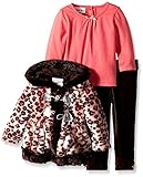 Little Lass Baby Girls' 3 Piece Cheetah Toggle Faux Fur Jacket Set Brown 12 Months [並行輸入品]
