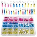 glarks 405pcs 22 – 10ゲージナイロン熱収縮防水電気Insulatedクイックスプライスクリンプ端子コネクタMix詰め合わせキットIncludeリングフォークスペード突合せ端子コネク