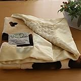 【出産祝い用ギフトラッピング無料】マイブランキー　ホルスタイン柄×ドットベロア　ストローラーブランケット　クリーム (ふちどりフラット)　My Blankee animal cow Stroller 