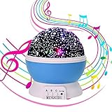 子守歌夜ライト、mingkids充電式月星夜プロジェクタ暖かいランプ、色の変更ライト、回転、12の曲、赤ちゃんの子のギフト、保育園