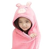 ベビー用　バスタオル　クローク　ブランケット　キッズ用　タオル　フード付き　カートン　動物　可愛い　多機能 (豚)