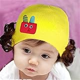 ニット帽 赤ちゃん 3カ月 ～ 4歳 子供ハット かつら ウィッグ 付き 新生児 お洒落 伸縮性がある ヘアバンド ヘアアクセサリー 出産祝い プレゼント 写真小道具, ロボット ウサギ イエロー
