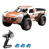 車のおもちゃ、JUANZI リモートコントロールカー 4WD オフロードカー ブラシレストラック 2.4GHz フル比例高速 70km/h オフロードリモートコントロールカー 子供大人へのギフト 3ライトモード 3バッテリー