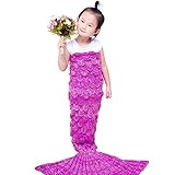 [Awkli]Awkli Kids Mermaid Tail Blanket, Knitted Crochet FishScale Pattern Mermaid Sleeping Bag Quilt