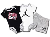 (JORDAN)ジョーダン　ベビー ロンパース＆パンツ 3点セット (3~6M, 黒白灰) [並行輸入品]