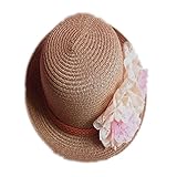 sbparts教会帽子、教会帽子Girls 2つ美しい花レースビーチ軽量Straw Sunキャップ帽子
