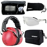 Titus 37デシベルNRR安全Earmuffs &眼鏡コンボ（赤、g20クリアW /フレームall-sport )