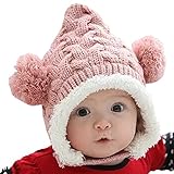 [HKH] キッズ ニット 帽 くま耳 ニット帽 赤ちゃん ベビー 帽子 防寒 子供 衣装 (ピンク)