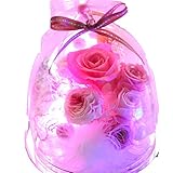 Azurosa（アズローザ） プリザーブドフラワー ギフト 枯れない花 ガラスドーム バラ ローズ アジサイ カスミソウ 光る 7色 ピンク