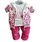 Diamondo ベビー ガール 牡丹柄パーカー + 長袖Tシャツ + パンツ 服セット 90:12-24M 9hx9me2cz9jk1D03