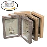 CECII Wood Picture Frame, Hinged Double Picture Frame, Double 4 by 6 inch (Random Selected Color) by