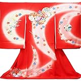 【お宮参り着物】【赤地系 ぼかしに毬と花柄】女の子 正絹 友禅【風呂敷プレゼント/ギフト対応】
