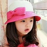 おっきな りぼん 麦わら 帽子 女の子 ベビー キッズ 子供 用 春 夏 / ピンク ブルー ベージュ ブラウン (ブラウン)