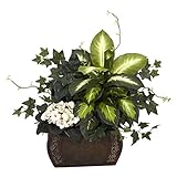 Nearly Natural 6684 African Violet Dieffenbachia and Ivy with Chest Decorative Silk Plant, Green [並行
