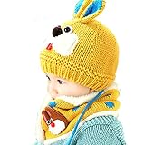 baby-mine（ベイビーマイン）ベビー 子供 キッズ 赤ちゃん 帽子 ニット帽 マフラー うさぎ 誕生日 出産祝い プレゼント 秋 冬 (イエロー)