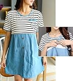 (ディーコッテ) D'Kotte マタニティ 授乳口付き 半袖 ボーダー チュニック ワンピース シャツ 産前 産後 160411-46(-free)