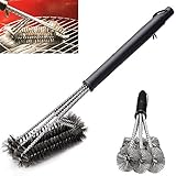 3 In 1 BBQ Grill Brush 18'' Stainless Steel Bristle Brushes Extra Wide Spiral Bristle Cleaner Tool f