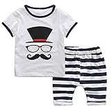 Cutelove 子供服 Tシャツ Tシャツ＆パンツ 上下セット 髭柄 ストライプ 半袖 ショートパンツ 男の子 赤ちゃん 可愛い 夏 カジュアル