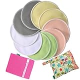 Bamboo Nursing Pads 4.7in (12cm) With Laundry Bag and Wet Bag,Ultra Soft & Absorbent, Reusable & Was