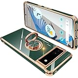 ONETIAOLONG に適合するGoogle Pixel7A 用のケース リング付き グーグル ピクセル 7A 用のリング カバー 耐衝撃 TPU メッキ加工 360°回転 スタンド機能 車載ホルダー ストラップホール付き(ダークグリーン)