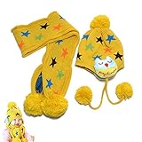 AStorePlusベビー星帽子スカーフセット、子供用星冬暖かいニットウールPompons Earflap Hat andニットスカーフセットLitterの鳥