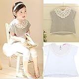 【即納】(韓国スタイル子供靴) Tシャツ キッズ 女の子 ブラウス 超可愛い花柄レースネック 全2色100 110 120 130 140 140,gray