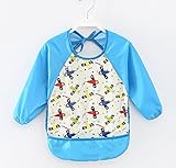 ベビー 長袖 エプロン 子供 幼児 スモック 食事用 保育園用 洗い替え キャッチポケット付き 全3色 1歳 2歳 (青2点セット)