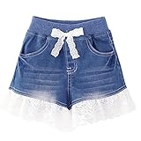 Domybest　子供服　女の子　デニム ショートパンツ　デニム キュロット　可愛い　レース 春　夏 カウボーイ カジュアル 日常着　通学　通園　お出かけ (110（4-5歳）)