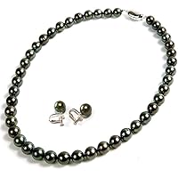 黒真珠ネックレス 花モチーフ留め具シルバー 黒蝶真珠ネックレス バロック 9㍉～11.5㍉ 組合せでカジュアルに