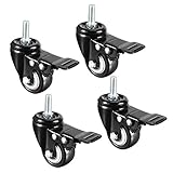 uxcell プレット式キャスター ミディアムキャスター　スイベル キャスターホイール PU ねじ切りステム ホイール ブレーキ付き M8 x 25mm 46cm 4個入り