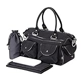 OiOi Washed Nylon Carry All Baby Changing Bag Black with Patent Trim/ Lining and Accessories