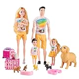 家族人形6点セット ドールハウスペット付き 妊娠中の母親 お父さん 3人の子供と男の子の赤ちゃん ママのお腹 人形プレイセット アクセサリー 3~12歳の幼児向けギフト