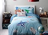 Blue Plane on the Sky Print 3-Piece Cotton Kids Duvet Cover Sets,Extra-long twin [並行輸入品]