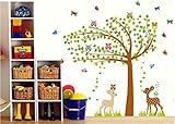 グリーンリーフツリー鳥蝶Deers壁デカールビニール壁ステッカー子供部屋装飾
