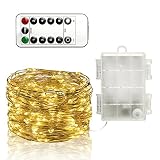 LEDHOLYT 5m 50灯 LEDストリングライト 電池式 銅/銀線 ８点灯パタン切替可 リモコン付き タイマー機能 室内室外 結婚式 パーティー 祭り クリスマス 飾り灯 イルミネーション (ウ